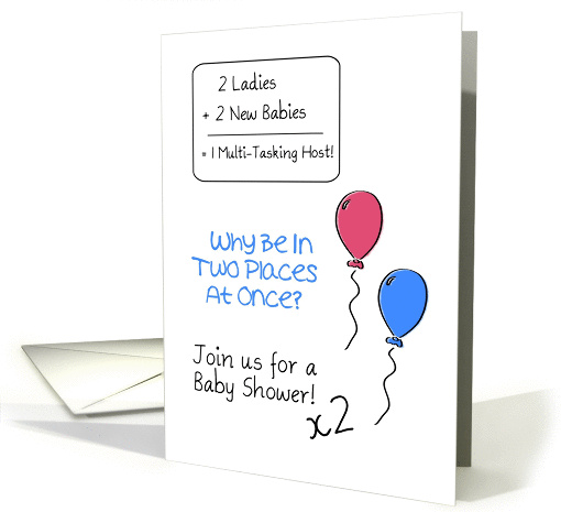 Double Baby Shower Invitation, Pink And Blue Balloons,... (936931)
