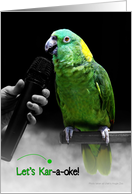 Fun Karaoke Party Invitation, Green Parrot Swawking Into Microphone card