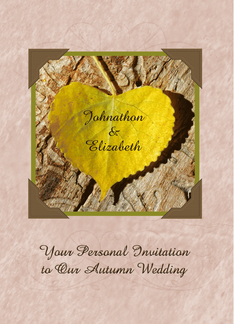 Autumn Themed Wedding Invitation, Yellow Heart Shaped Leaf