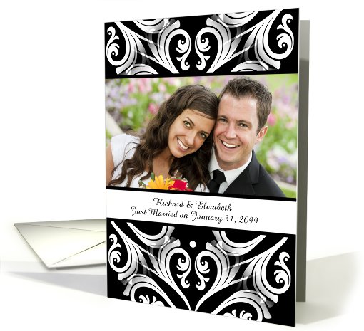 Personalized Photo Wedding Announcement Black and White Filigree card