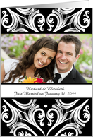 Personalized Photo Wedding Announcement Black and White Filigree card