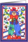 Colorful Clown with parachute gifts and stars, 2nd Birthday card