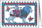 Carousel like Lion Blue with colorful saddle, (Dad you are my hero) card