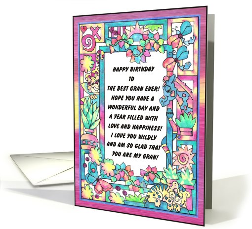 Colorful Jungle Frame, Happy Birthday Gran card (806251)