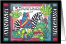 Cute Zebra Greeting with colorful plant border, Party Invitation card