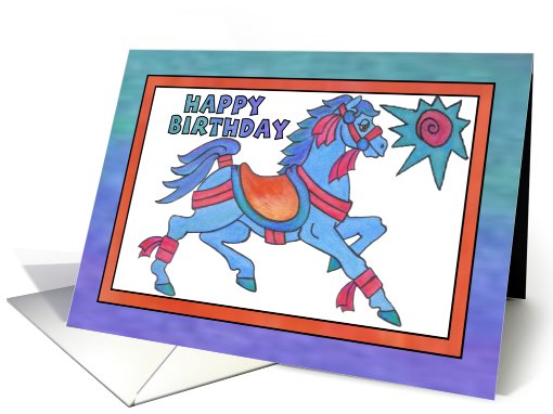 Blue Horse, Happy Birthday card (807377)