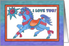 Blue Carousel Horse , I Love You card