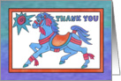 Blue Carousel Horse ,Thank you, blank greeting card