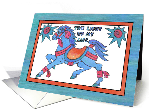 Blue Carousel Horse ,You Light Up My Life card (807428)