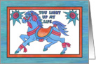 Blue Carousel Horse ,You Light Up My Life card