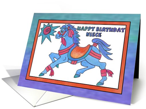 Blue Carousel like Horse , Happy Birthday Niece card (807447)
