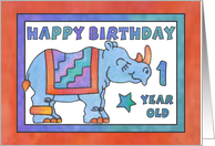Rhino Baby Blue,Happy Birthday 1 yr old card