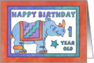 Rhino Baby Blue,Happy Birthday 1 yr old card