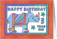 Rhino Baby Blue,Happy Birthday 3 yr old card