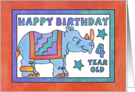 Rhino Baby Blue, Happy Birthday 4 yr old card