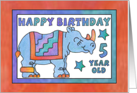 Rhino Baby Blue, Happy Birthday 5 yr old card
