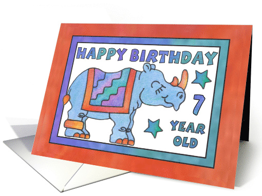 Rhino Baby Blue, Happy Birthday 7 yr old card (808746)