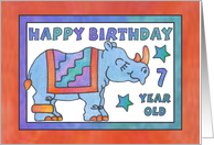 Rhino Baby Blue, Happy Birthday 7 yr old card