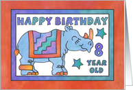 Rhino Baby Blue, Happy Birthday 8 yr old card