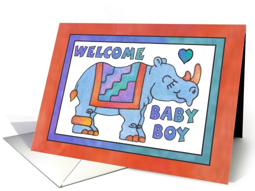 Rhino Baby Blue, Welcome Baby Boy card (808757)