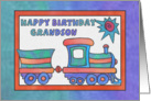 Blue Toy Train, Happy Birthday Grandson card