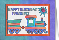 Blue Train with sun, Happy Birthday Sunshine card