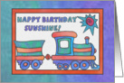 Blue Train with sun, Happy Birthday Sunshine card