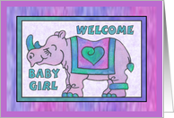 Rhino Baby Pink, Welcome baby girl card