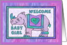 Rhino Baby Pink, Welcome baby girl card