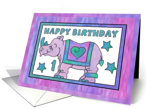 Rhino Baby Pink, Happy 1st Birthday card (810562)
