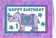 Rhino Baby Pink, Happy 1st Birthday card