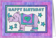 Rhino Baby Pink, Happy 2nd Birthday card