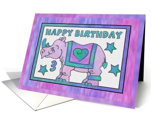 Rhino Baby Pink, Happy 3rd Birthday card (810578)