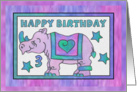 Rhino Baby Pink, Happy 3rd Birthday card