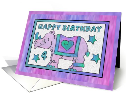 Rhino Baby Pink, Happy 4th Birthday card (810579)