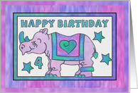 Rhino Baby Pink, Happy 4th Birthday card