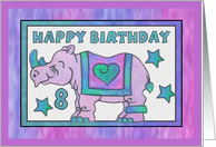 Rhino Baby Pink, Happy 8th Birthday card