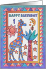 Blue Giraffe,Happy Birthday 1 yr old card