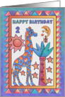 Blue Giraffe,Happy Birthday 2 yr old card