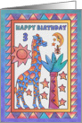 Blue Giraffe,Happy Birthday 3 yr old card