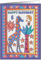 Blue Giraffe,Happy Birthday 5 yr old card