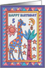 Blue Giraffe,Happy Birthday 5 yr old card