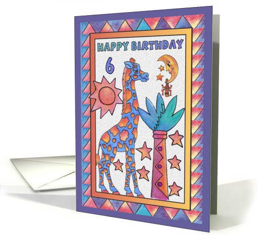 Blue Giraffe,Happy Birthday 6 yr old card (811289)