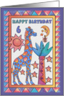 Blue Giraffe,Happy Birthday 6 yr old card
