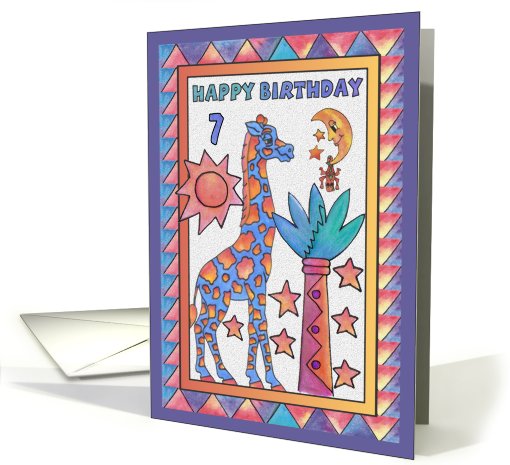 Blue Giraffe,Happy Birthday 7 yr old card (811293)