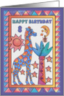Blue Giraffe,Happy Birthday 8 yr old card