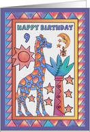 Blue Giraffe, Happy Birthday 9 yr old card