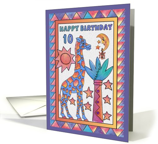 Blue Giraffe,Happy Birthday 10 yr old card (811322)