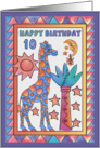 Blue Giraffe,Happy Birthday 10 yr old card