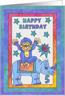 Blue Rhino and Monkey, Happy 5th Birthday card